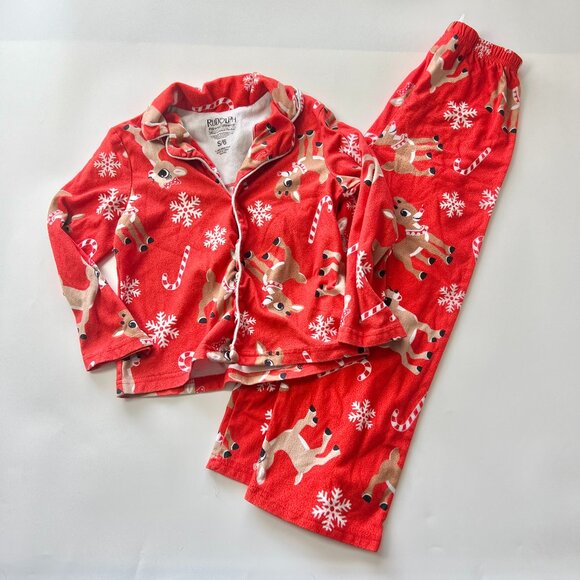 Kids 6 Red Rudolph Reindeer & Candy Candy Christmas Holiday Pajamas - Picture 1 of 5